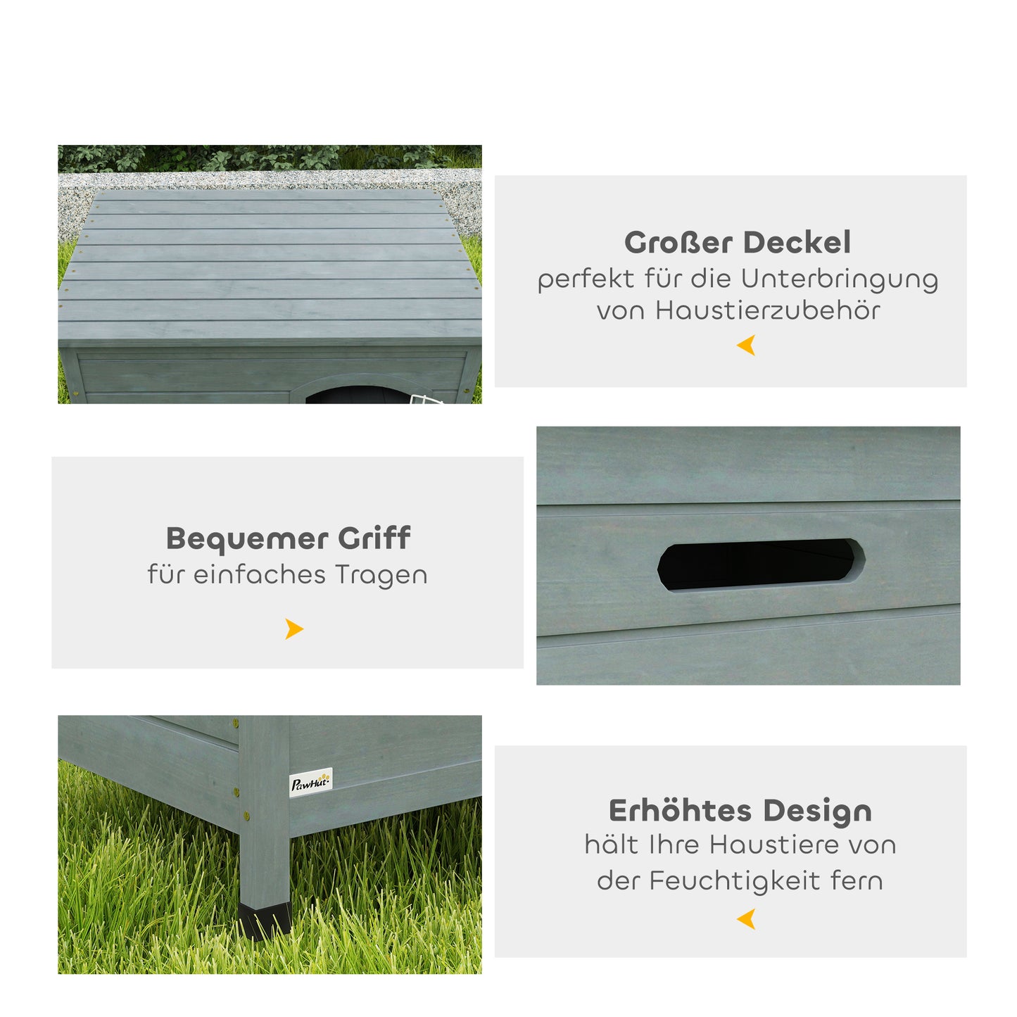 PawHut Hundehütte, Hundehaus mit Tür, Hundebox, Haustierhütte, Tannenholz, Dunkelgrau