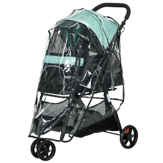 PawHut Haustierbuggy Hundebuggy, klappbar, mit Regenschutz, 2 Getränkehalter, Blau + Grün