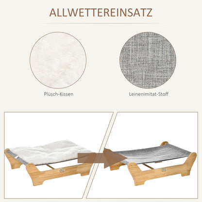 PawHut Katzenbett mit Gestell Hängematte für Katzen erhöhtes Katzennest mit weichem Kissen Kiefernholz Natur 68 x 43 x 20 cm