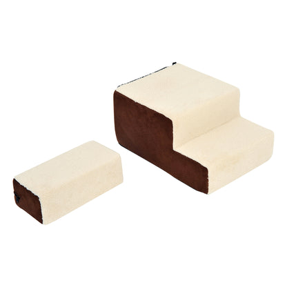 PawHut Haustiertreppe Hundetreppe Katzentreppe 3 Stufen für Katzen und Hunde Plüsch Beige 54 x 40 x 39cm
