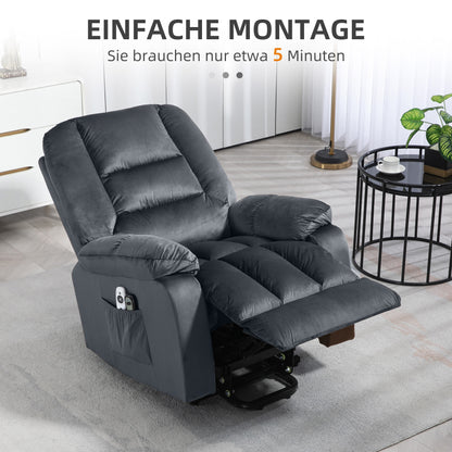 HOMCOM Massagesessel Aufstehhilfe Seniorensessel Relaxsessel, 8 Massagepunkte, 2 Seitentaschen, 85 cm x 94 cm x 107cm, Grau
