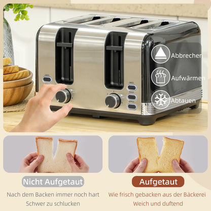 HOMCOM Wasserkocher- und Toaster-Set, 7 Bräunungsstufen, 1,7 L, Kunststoff, Edelstahl, Schwarz