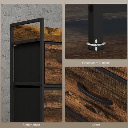 HOMCOM Kommode mit faltbaren Stoffschubladen, Melaminholz, Stahlrahmen, Braun