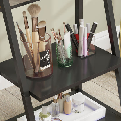 HOMCOM Rollbarer Ganzkörperspiegel mit 2 Regalen und 4 Rädern, für Schlafzimmer, Wohnzimmer, Flur, Schwarz