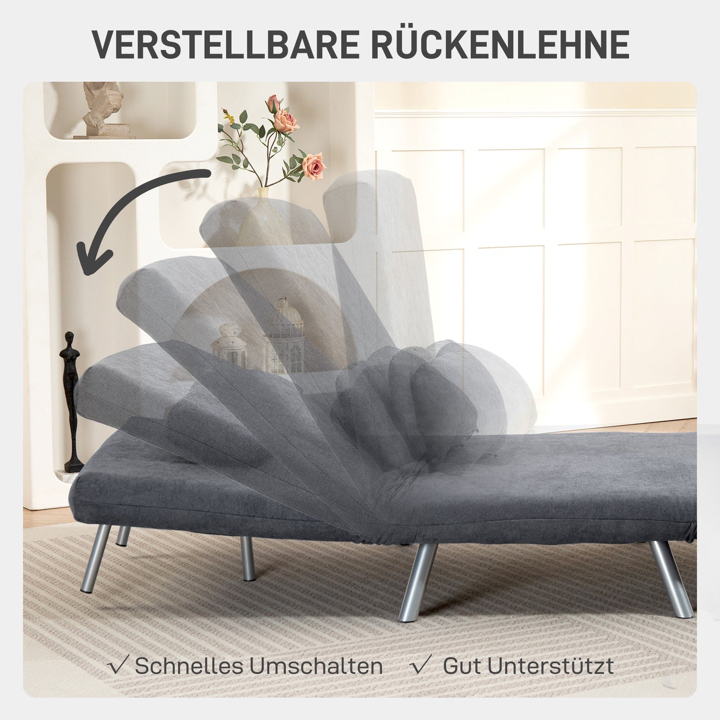 HOMCOM Polstersessel mit Bettfunktion, 3-in-1 Design, Schlafsessel, Gästebett, Stoffbezug, mit Kissen, Dunkelgrau