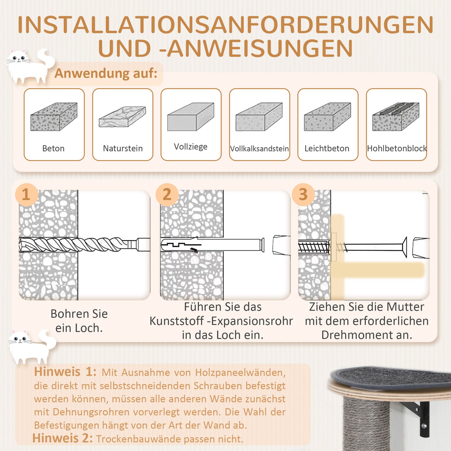 PawHut Kletterwand Katzen 7-teilig Katzen Kletterwand Set mit Sisalpfostenleiter, Plattform Kratzbaum Grau