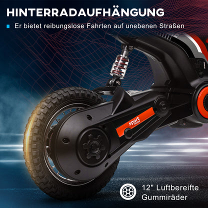 HOMCOM Elektro-Motorrad für Kinder, 24V Kindermotorrad mit Hupe, Leuchte, mit Drehgriff-Gashebel, 8-16 km/h, 8-12 Jahre, Rot