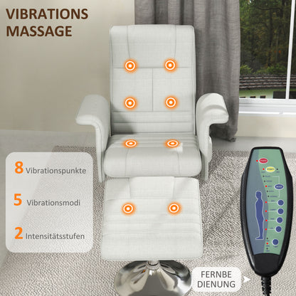 HOMCOM Massagesessel mit Hocker, neigbare Lehne, 78 x 95 x 88 cm, Creme