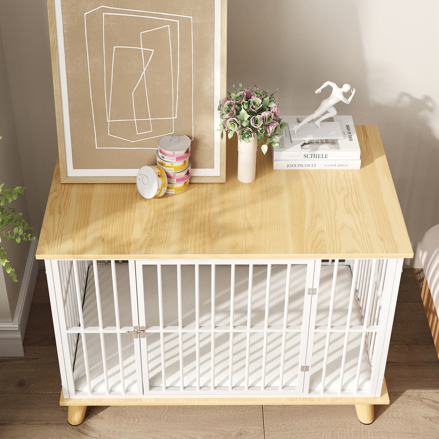 PawHut Hundebox mit Verriegelungstür, abnehmbares Kissen, gute Belüftung, Stahl, 86x60x70 cm, Weiß+Grau