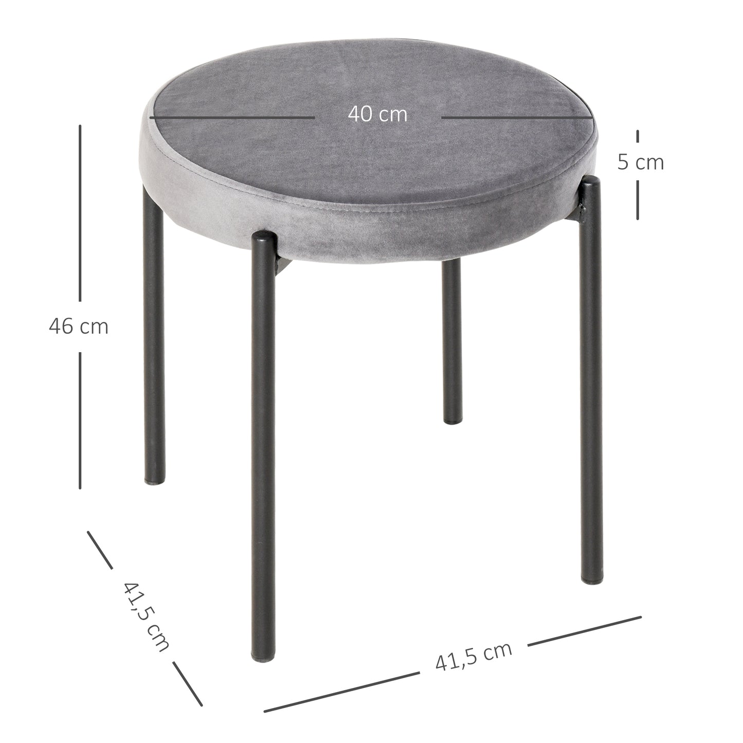 HOMCOM 4er-Set Esszimmerhocker Stapelbar Esszimmerstühle Küchenstuhl mit gepolstertem Sitz, Samtoptik Sitzhocker Samt für Küche Esszimmer Metall Grau 41,5 x 41,5 x 46 cm