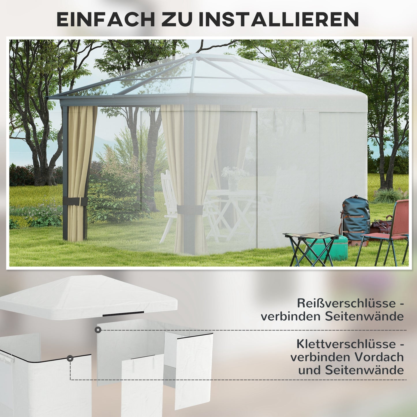 Outsunny Pavillon-Ersatzdach Ersatzvordach, wetterbeständig, 360 x 300 x 270 cm, Weiß