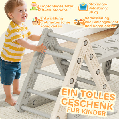 AIYAPLAY Klettergerüst Indoor, 5 in 1 Kletterdreieck mit Rutsche, Kletterbogen, inkl. doppelseitige Rampe, Spielplatz Indoor für Kinder 18-48 Monate, Grau+Weiß