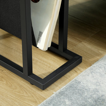 HOMCOM Beistelltisch aus Metall mit Stofftasche und Glasplatte, schmaler Tisch für Wohnzimmer, Schlafzimmer, Schwarz