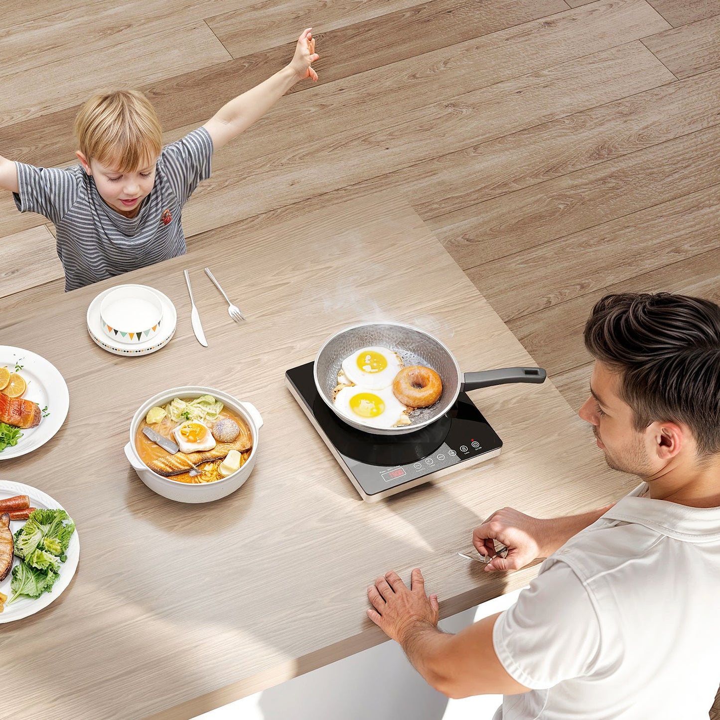 HOMCOM Kochplatte, Induktionskocher mit 10-Stufen-Temperatur, Touchpanel, Schwarz