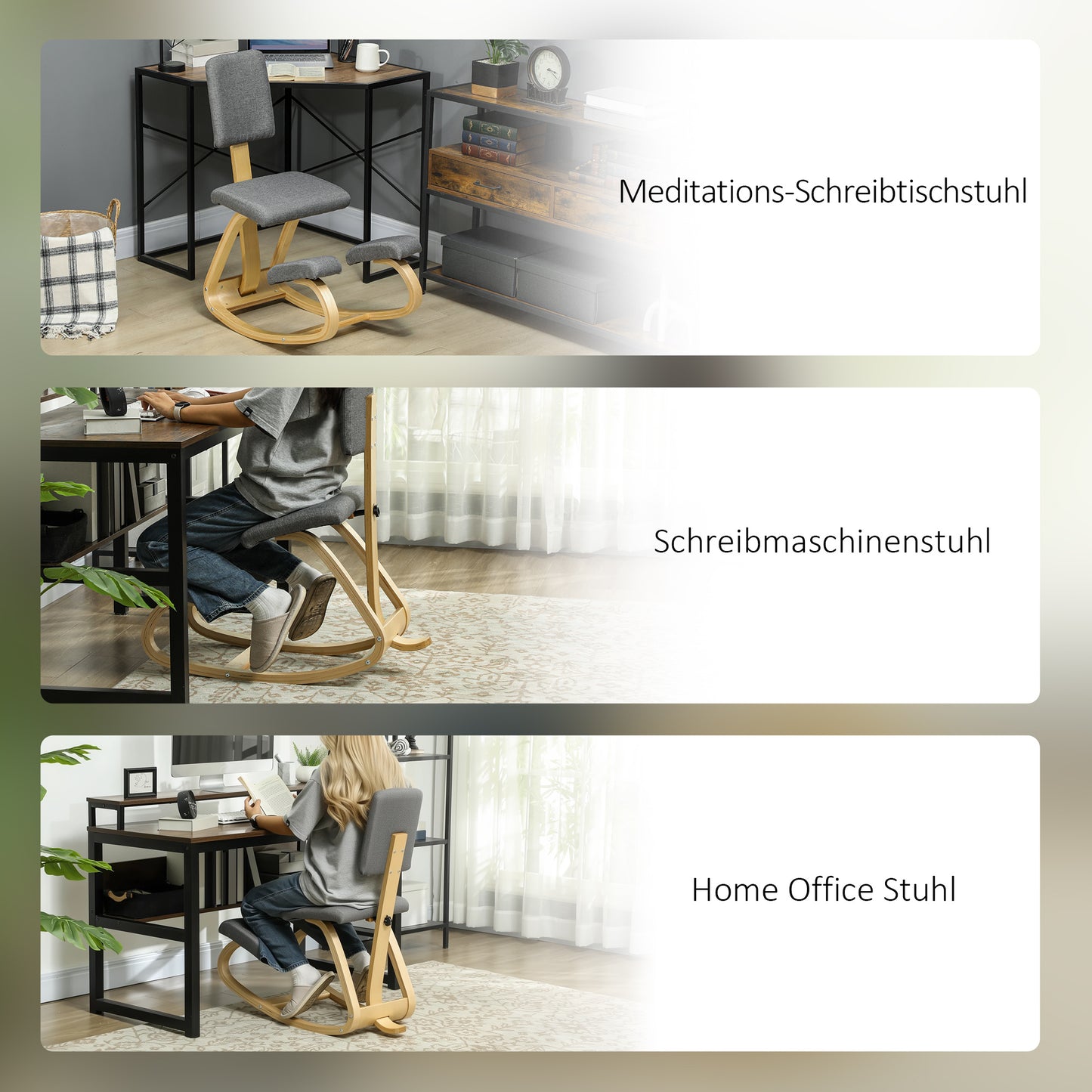 HOMCOM Ergonomischer Kniestuhl, Kniehocker Gesundheitsstuhl für Zuhause, Büro, Meditation Grau