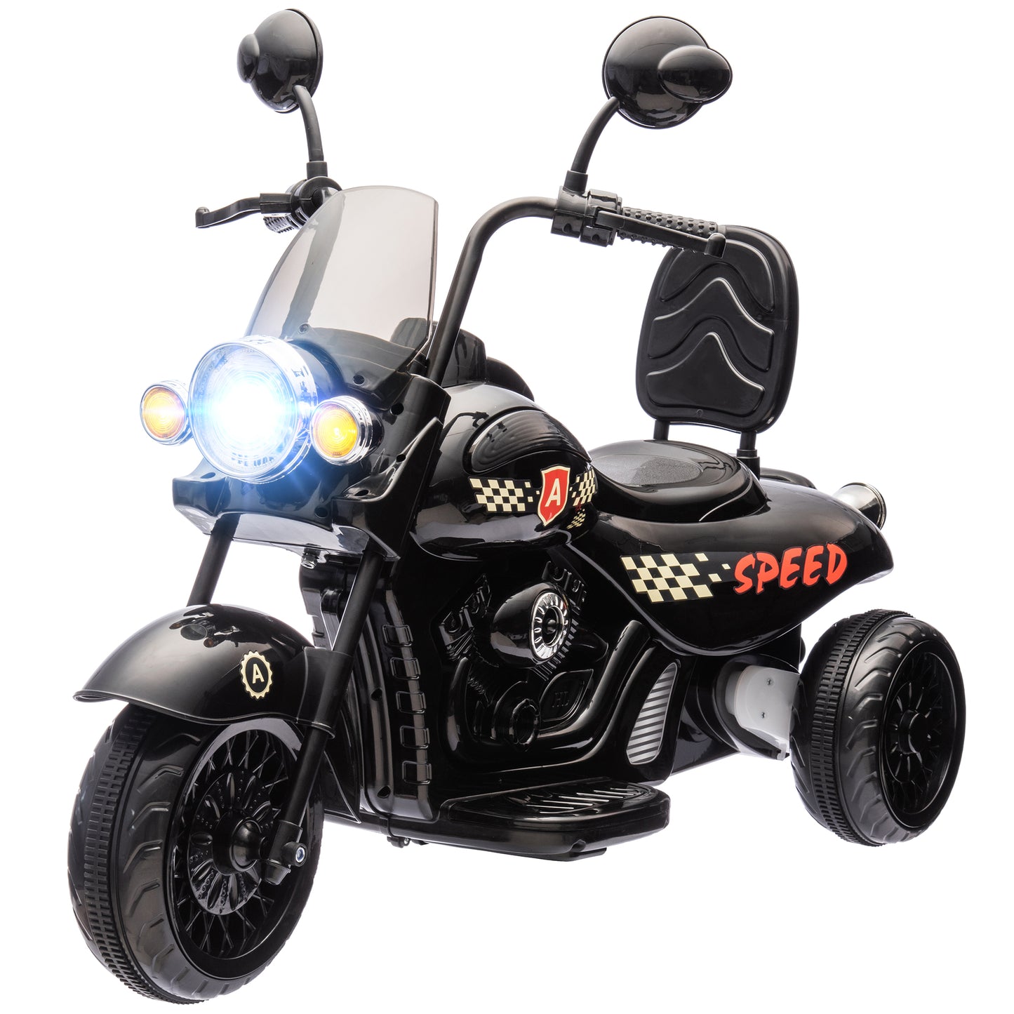 AIYAPLAY Elektro-Kindermotorrad, 3-5 km/h, Chopper, Licht & Musik, für Kinder 3-6 Jahre, Schwarz