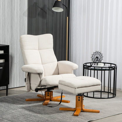 HOMCOM Massagesessel mit Liegefunktion und Fußhocker, 145°-Neigung, Polyester, 80 x 86 x 99 cm, Cremeweiß