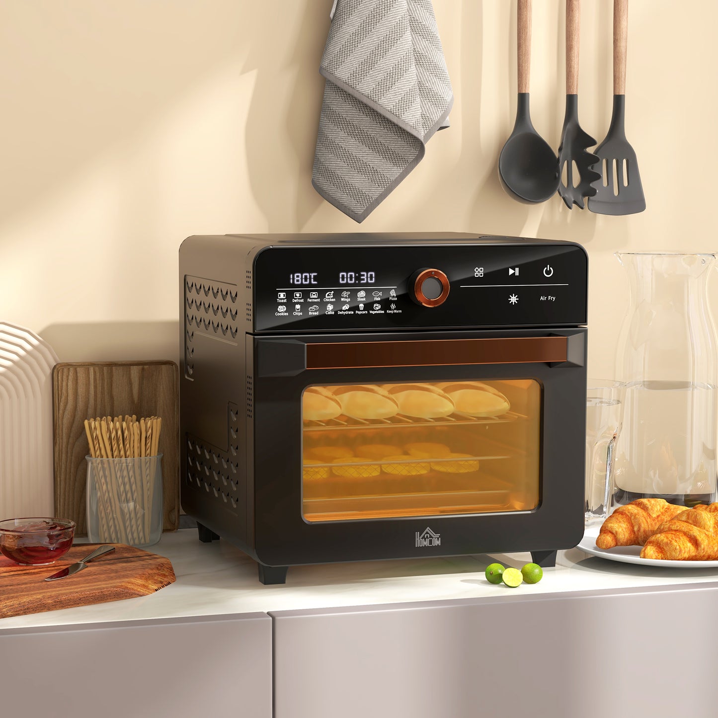 HOMCOM Minibackofen 20L, Mini Ofen, 40-220°C, 17 Modi, Timer, 36x37x34,5cm, Schwarz