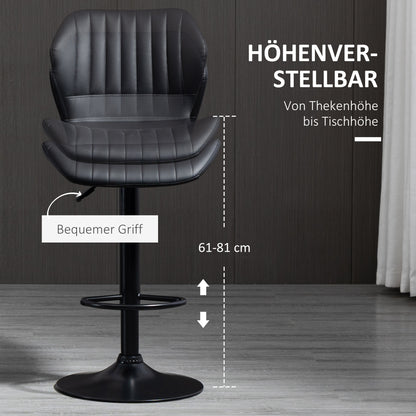 HOMCOM Barhocker Barstuhl 2-er Set höhenverstellbar 48,5 x 55,5 x 90-110 cm Kunstleder+Stahl Schwarz