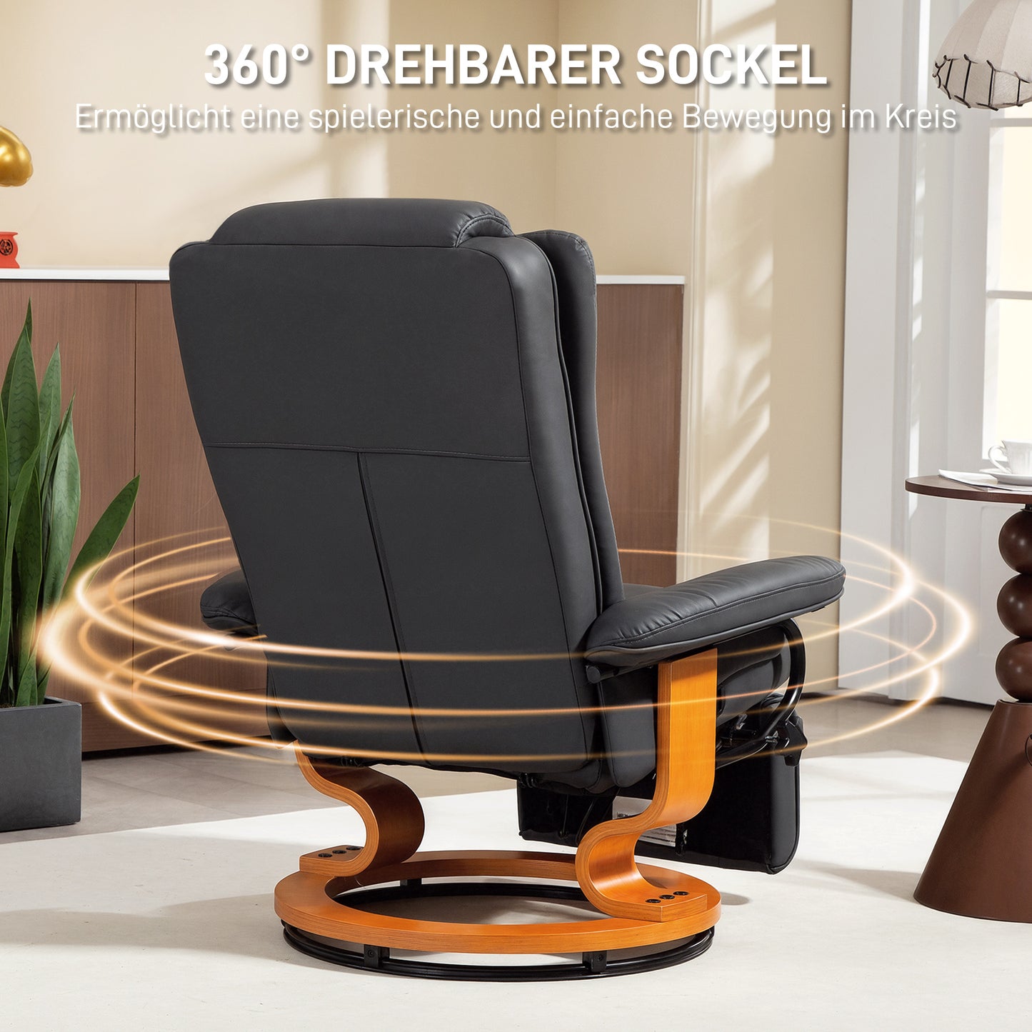 HOMCOM Relaxsessel mit Liegefunktion, drehbar, bis 150 kg, Kunstlederbezug, Stahlrahmen, Dunkelgrau