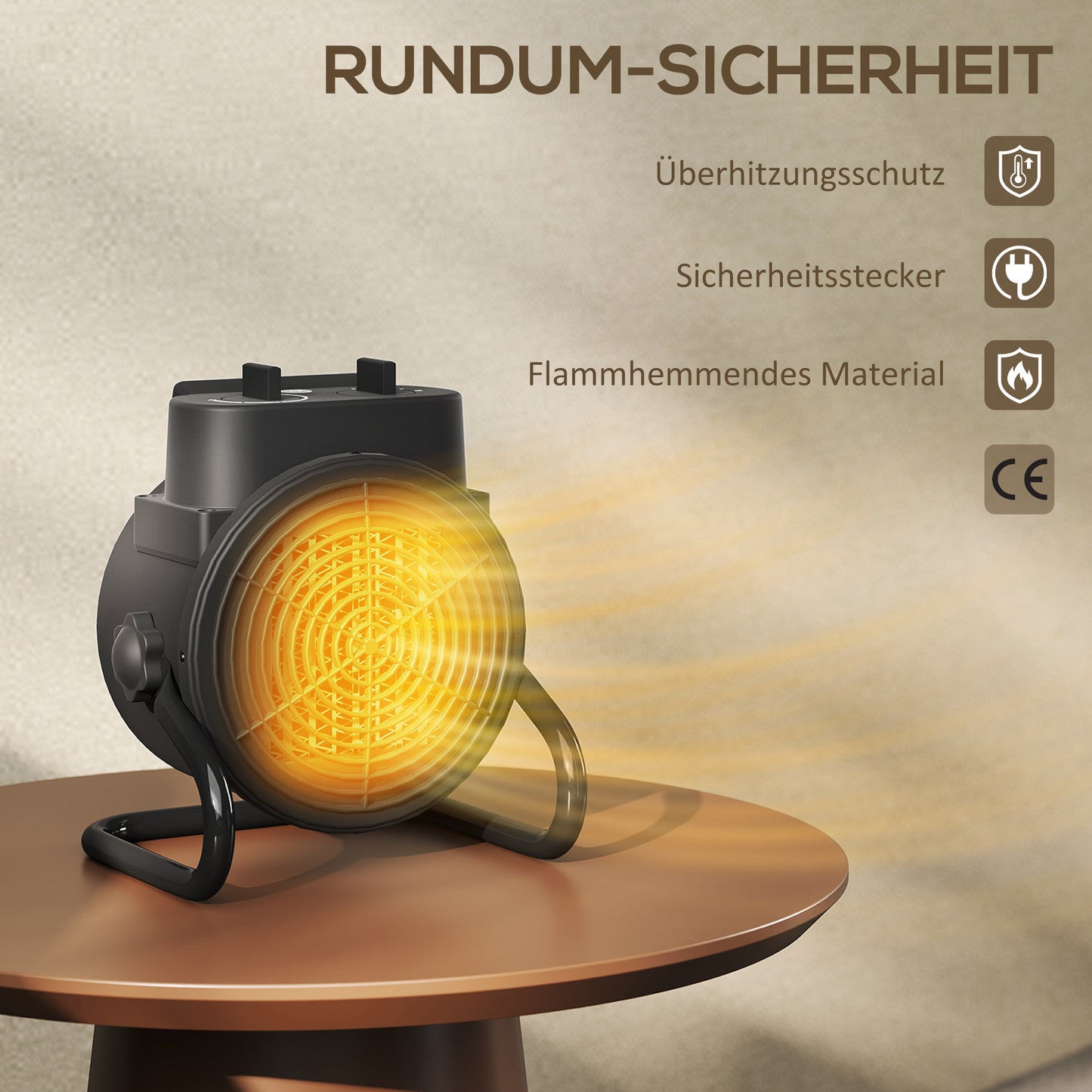 HOMCOM Heizgerät, Heizlüfter mit 3 Modi, einstellbarem Thermostat, Griff, Überhitzungsschutz, 21,5 x 15,8 x 22 cm, Schwarz