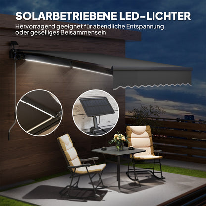 Outsunny Klemmmarkise mit Handkurbel Solar-Lichte Gelenkarmmarkise Markise Sonnenschutz UV 50+ 300 cm breit Grau