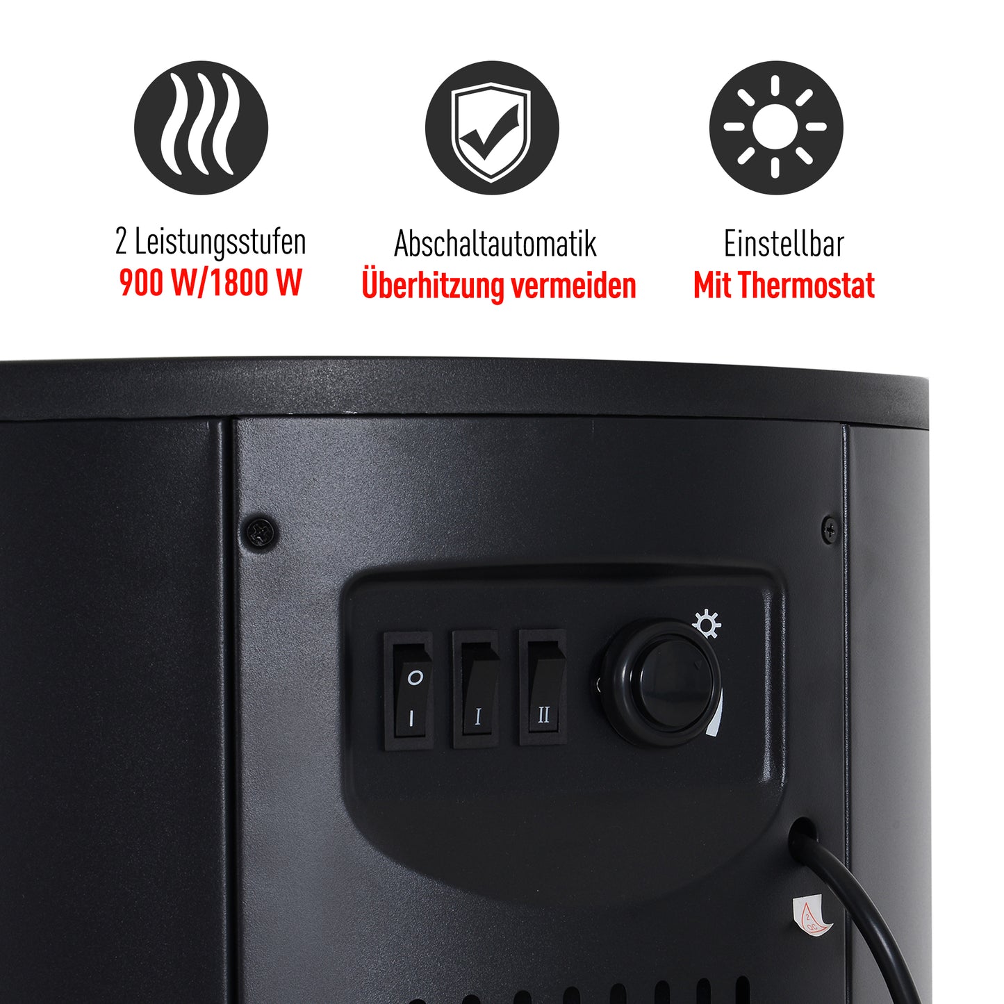 HOMCOM Elektrokamin mit Heizung, elektrischer Kamin mit LED Flammeneffekt, 900/2000W Dekokamin, elektrisch Kaminfeuer Kaminofen, Schwarz