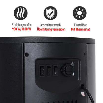 HOMCOM Elektrokamin mit Heizung, elektrischer Kamin mit LED Flammeneffekt, 900/2000W Dekokamin, elektrisch Kaminfeuer Kaminofen, Schwarz