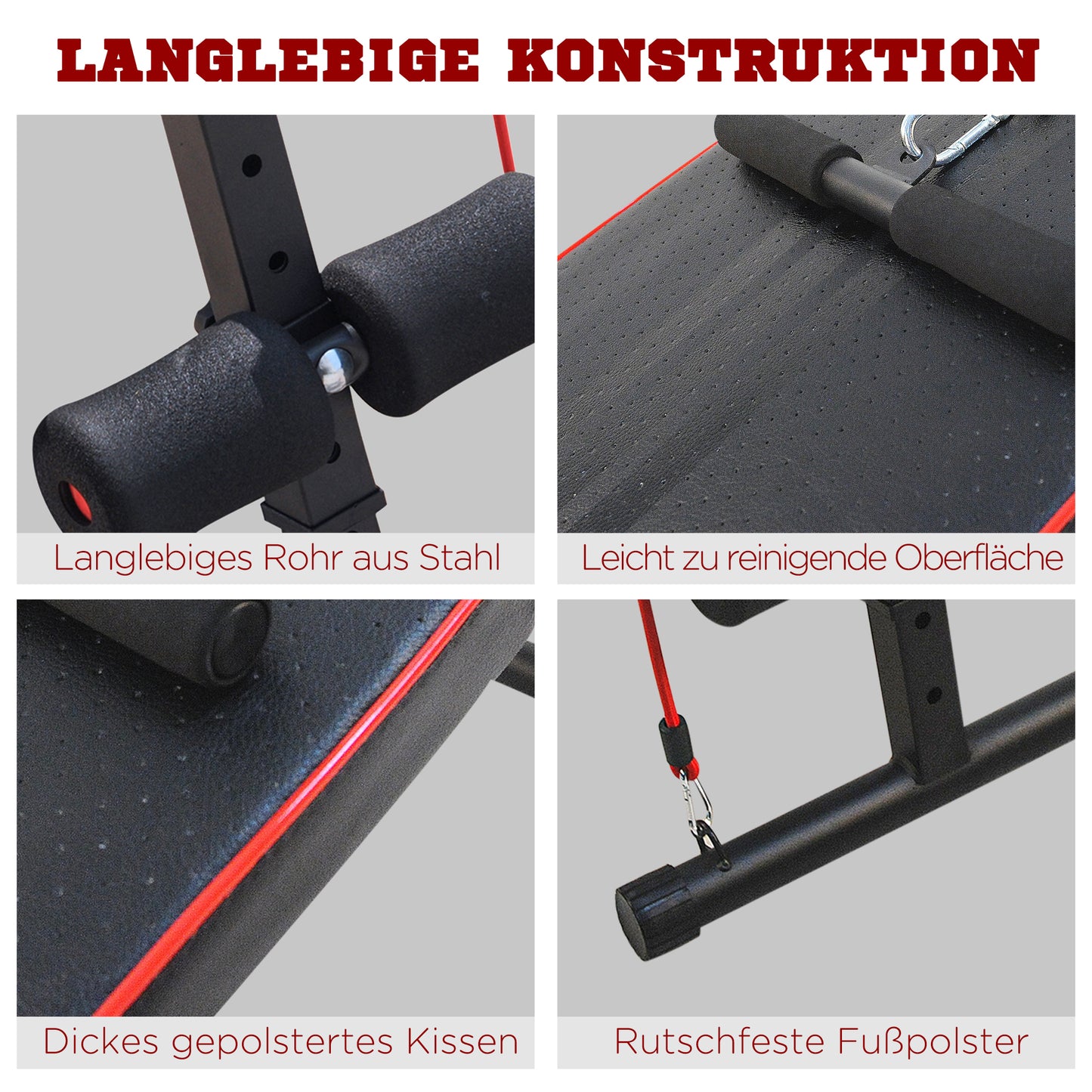 HOMCOM Sit Up Bank höhenverstellbar multifunktion Hantelbank mit 4/5-Fach Verstellbarer Beinfixierung, Trainingsbank für Ganzkörpertraining Flachbank Schrägbank Bauchtrainer & Rückentrainer