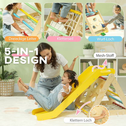AIYAPLAY Klettergerüst, 4-in-1, mit Leiter, Seilleiter, Rutsche, Kletterwand, Indoor, für Kinder 1,5 bis 4 Jahre