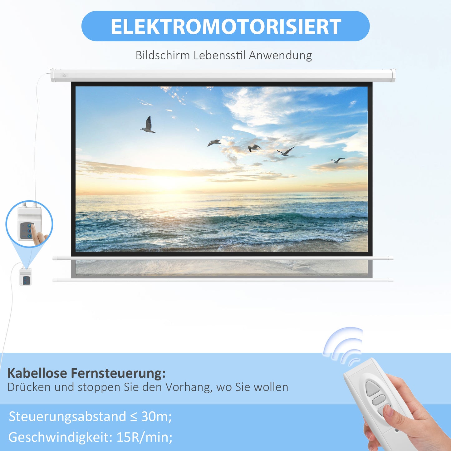 HOMCOM Beamer-Leinwand, Projektionsleinwand, 16:9, 84 Zoll, Fernbedienung, Motor