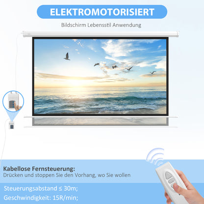 HOMCOM Beamer-Leinwand, Projektionsleinwand, 16:9, 84 Zoll, Fernbedienung, Motor