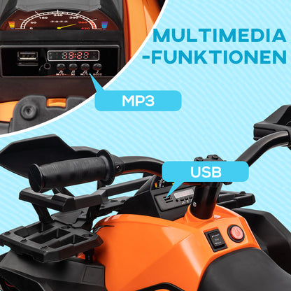 HOMCOM 12V Kinderfahrzeug mit Vorwärts-, Rückwärtsfunktion, MP3-Musikplayer, Scheinwerfer, 3-8 km/h, 3-5 Jahre, Orange
