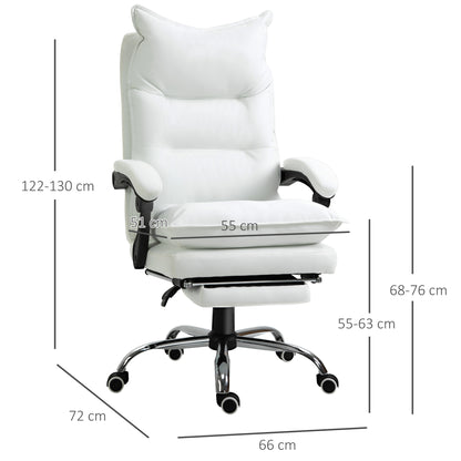 Vinsetto Bürostuhl mit Liegefunktion, ergonomisch höhenverstellbar mit Fußstütze, gepolstert, bis 135 kg belastbar, 66 x 72 x 122-130 cm, Weiß