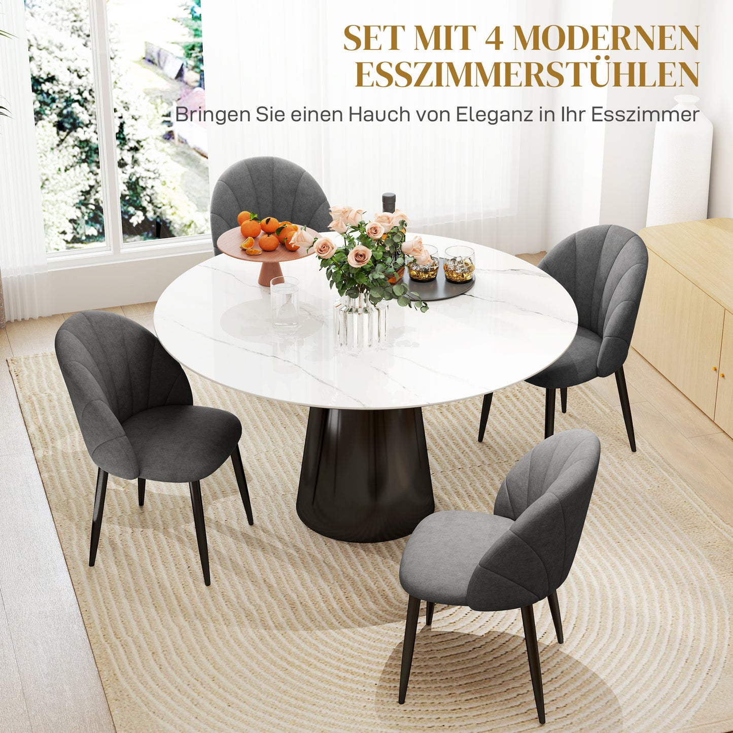 HOMCOM 4er-Set Esszimmerstühle, Küchenstühle in Samtoptik, Stahlbeine, armlos, Grau