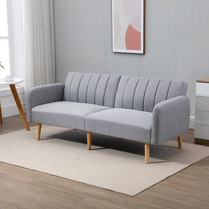 HOMCOM Schlafsofa, 2-Sitzer Stoffsofa, Sofa mit Schlaffunktion, leinenartiges Polyester, Kautschukholz, 173 x 75 x 73 cm, Grau