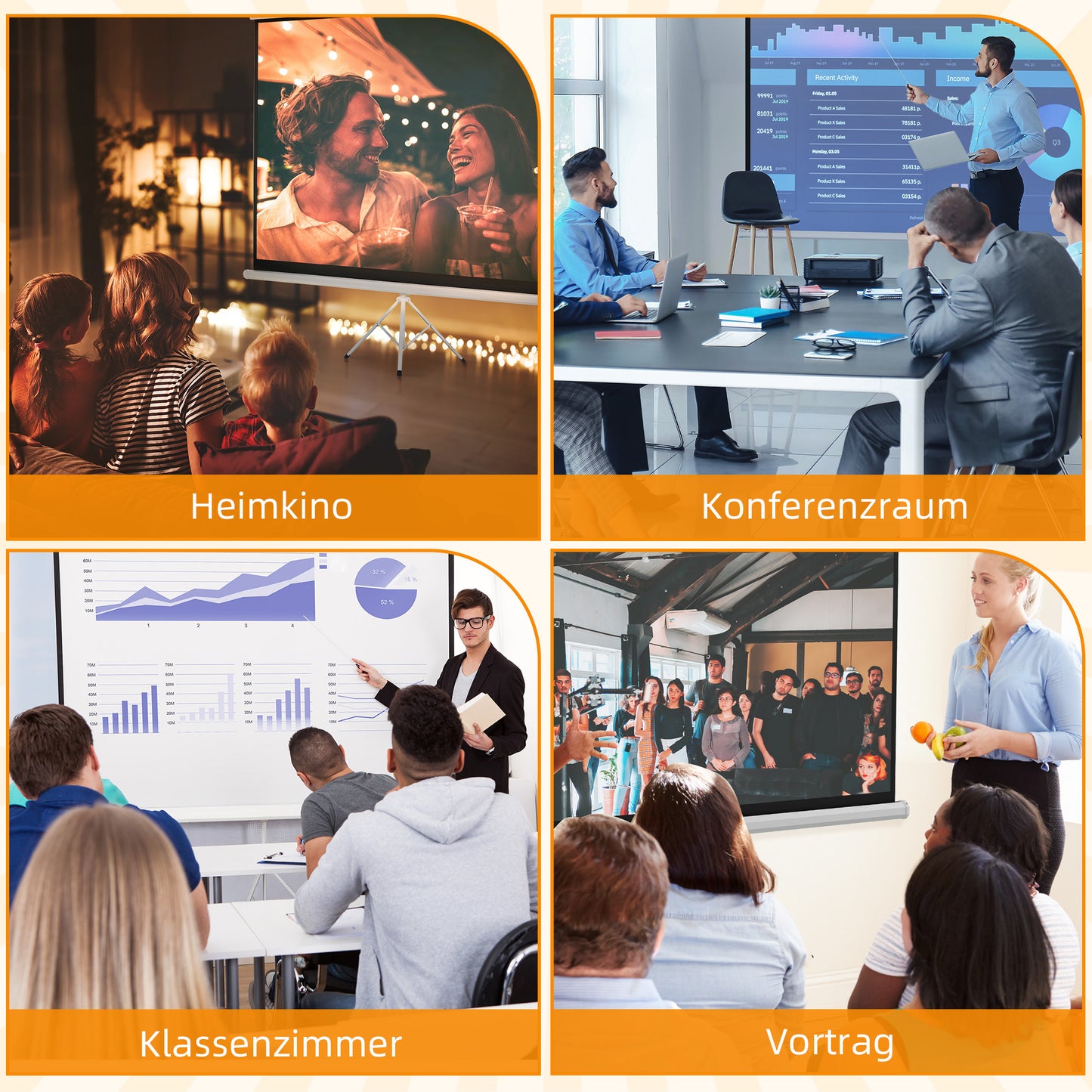 HOMCOM Beamer Leinwand mit Stativ 186 x 105 cm 84 Zoll 16:9 HD 4K Rollo-Leinwand