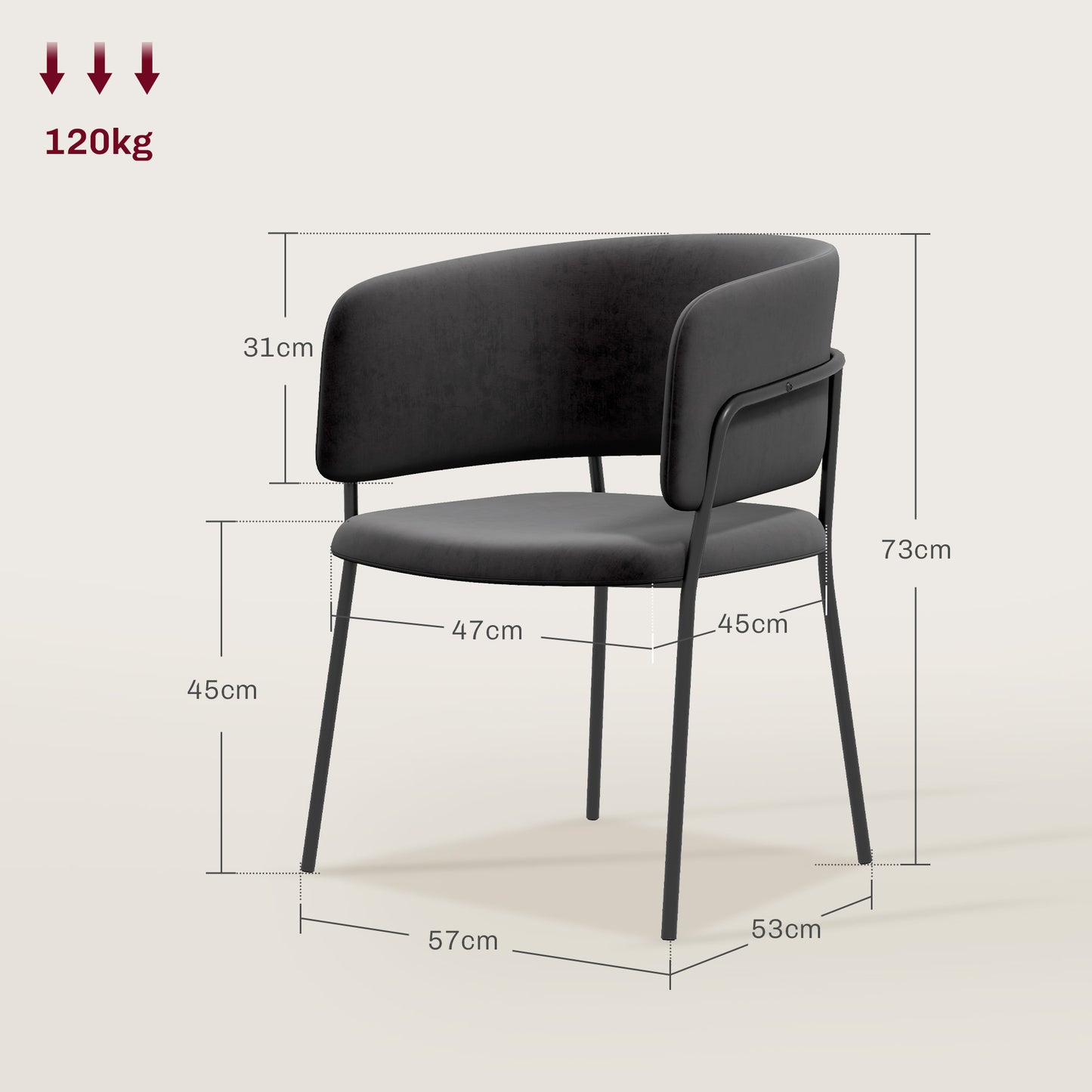 HOMCOM Polsterstuhl, modern und komfortabel, 57x53x73cm, Grau