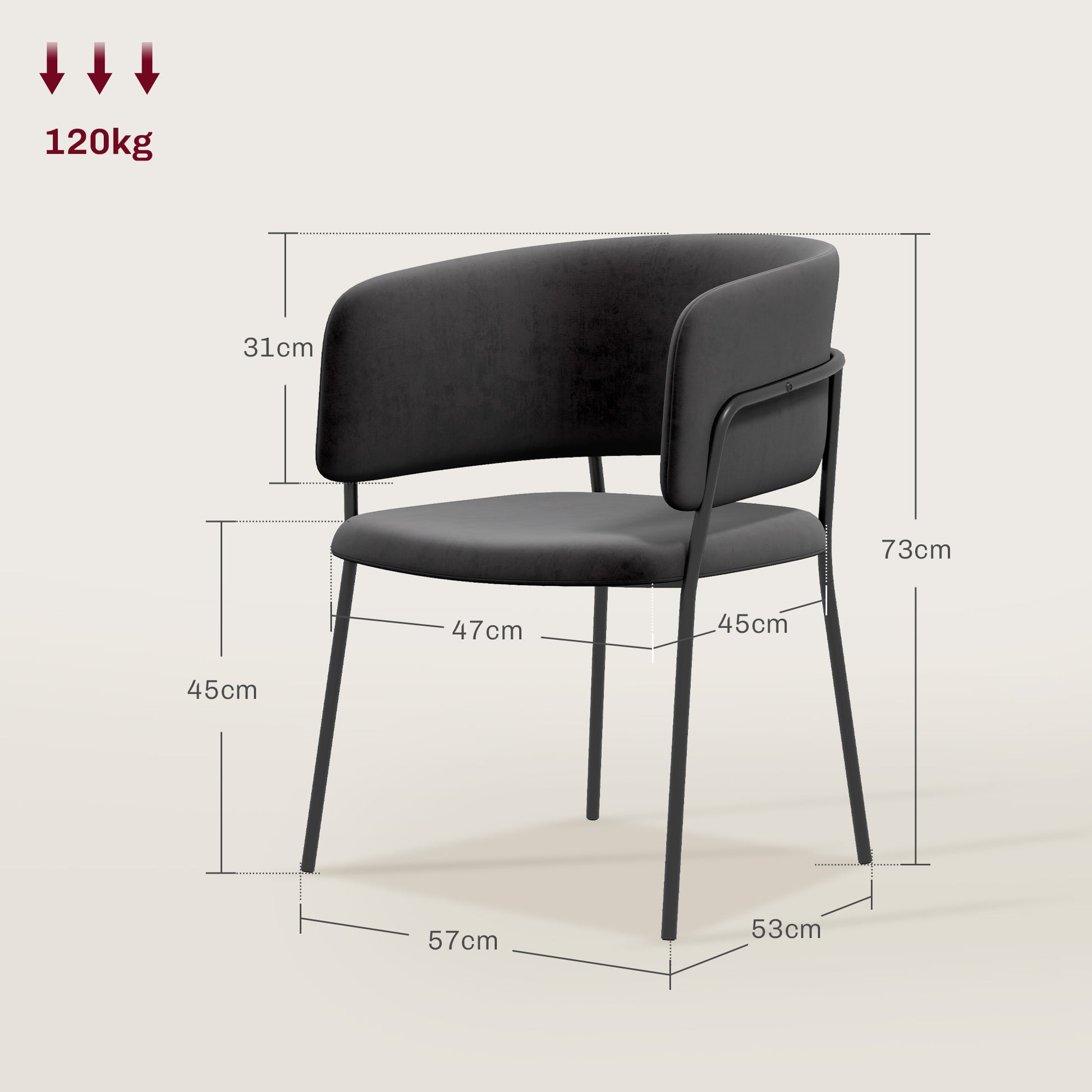 HOMCOM Polsterstuhl, modern und komfortabel, 57x53x73cm, Grau