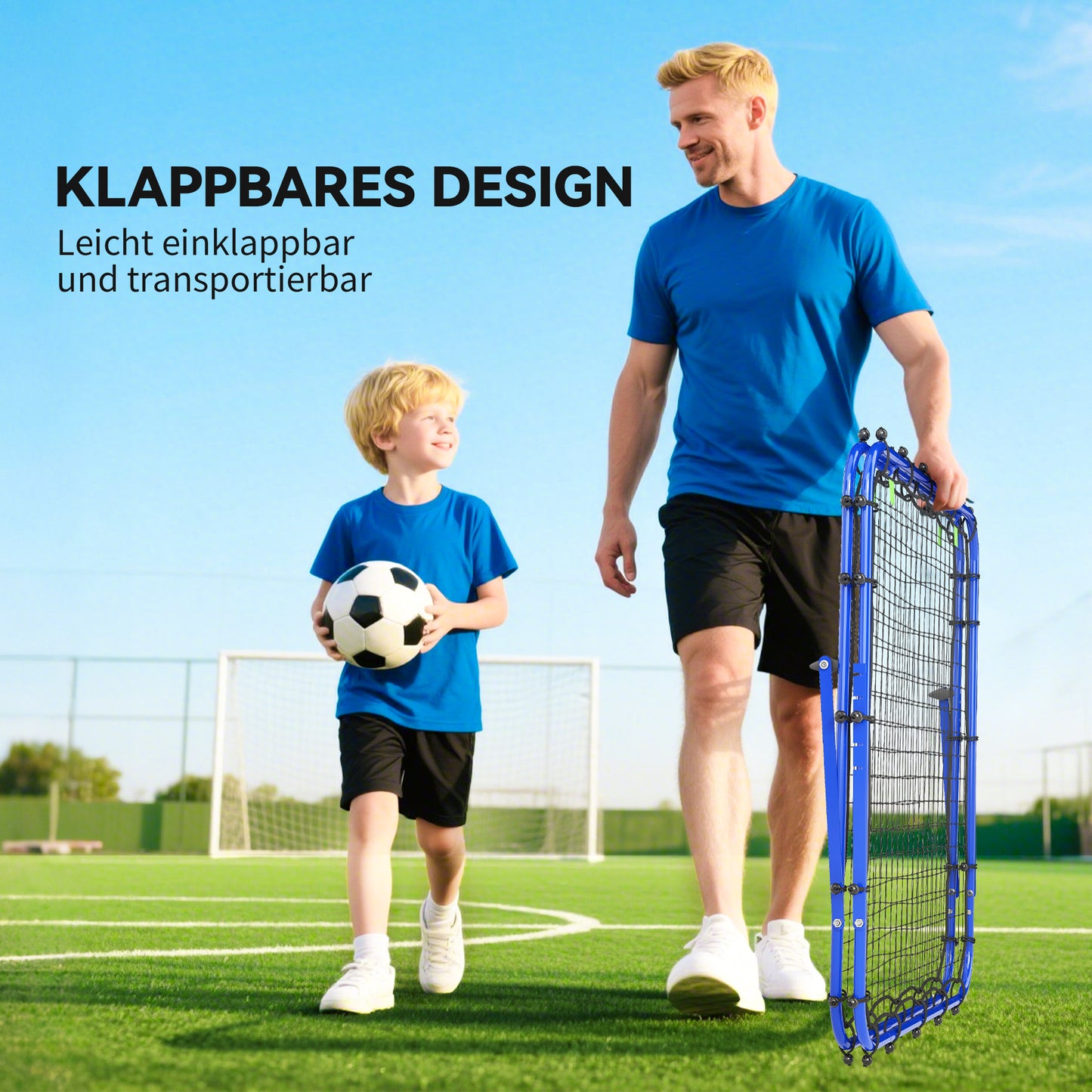 HOMCOM Rebounder für Fußball, verstellbar Prellwand mit 5 Winkelpositionen und Rückprallwand Netz, 100 x 68-95cm Kickback Tor Fußballtor für Jugendliche, Rückprallwand für Handball Training, Blau