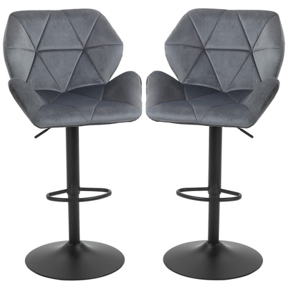 HOMCOM Barhocker 2er Set, Gepolstert Barstuhl mit Metallgestell, Lehne, Samtoptik, Höhenverstellbar 360° Drehbar