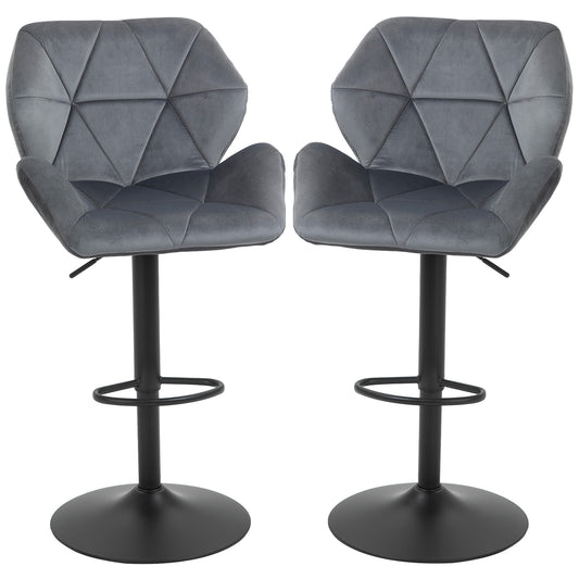 HOMCOM Barhocker 2er Set, Gepolstert Barstuhl mit Metallgestell, Lehne, Samtoptik, Höhenverstellbar 360° Drehbar