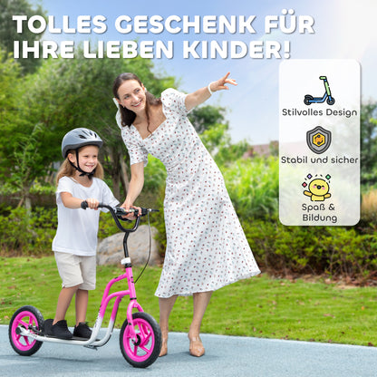 AIYAPLAY Kinderroller mit verstellbarem Lenker, große Räder, Parkständer, Handbremse, für Kinder im Alter von 5-12 Jahren, Rosa