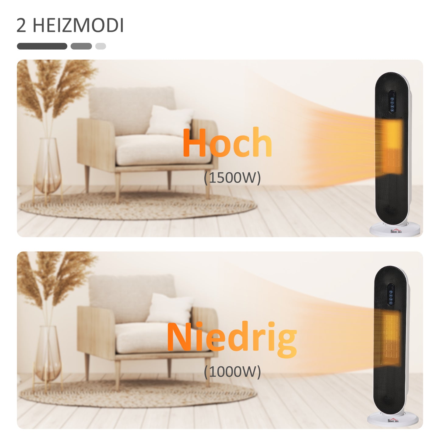 HOMCOM Heizlüfter 24h Stunden-Timer 2000W 2 Modi Oszillation Metall Weiß + Schwarz