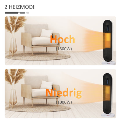 HOMCOM Heizlüfter 24h Stunden-Timer 2000W 2 Modi Oszillation Metall Weiß + Schwarz
