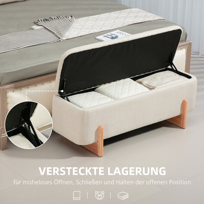 HOMCOM Hocker mit Stauraum, Sitzbank mit Schaumstoffpolsterung, Leinenimitat, 111 x 44 x 44,5 cm, Cremeweiß