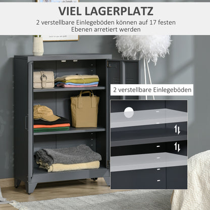 HOMCOM Aktenschrank mit Lamellentüren, Lagerschrank, Metallschrank mit 2 verstellbaren Einlegeböden, 75 x 33 x 110 cm, Grau