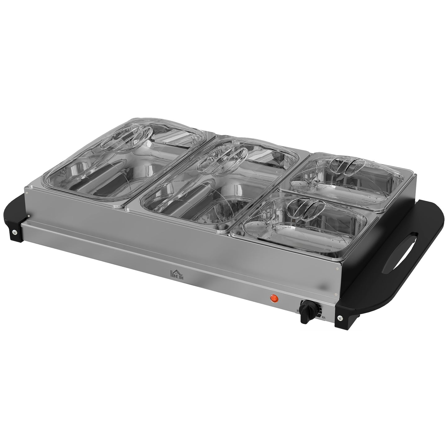 HOMCOM 2-in-1 Buffetwärmer 6,8L Warmhalteplatte 300 Watt Edelstahl Speisewärmer Silber