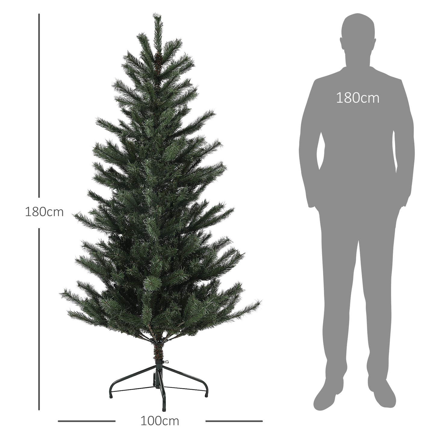 HOMCOM Weihnachtsbaum 180 cm, flammenhemmend, Metallfuß, 467 Spitzen, grün
