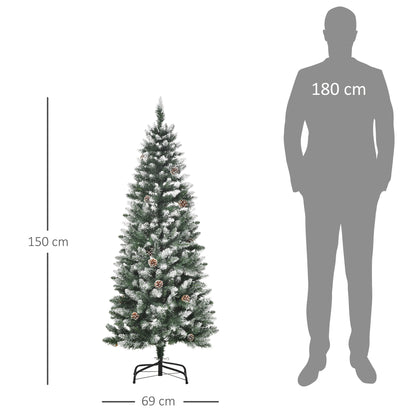 HOMCOM Künstlicher Weihnachtsbaum, 630 Zweige, 37 Zapfen, verschneite Spitzen, feuerfest, 150 cm